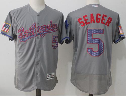 Dodgers #5 Corey Seager Grey Fashion Stars & Stripes Flexbase Authentic Stitched MLB Jersey